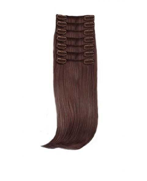 Extension a Clip Lisse - 55 cm - Chatain clair doré N°4 - Fibre professionnelle - Extension  cheveux