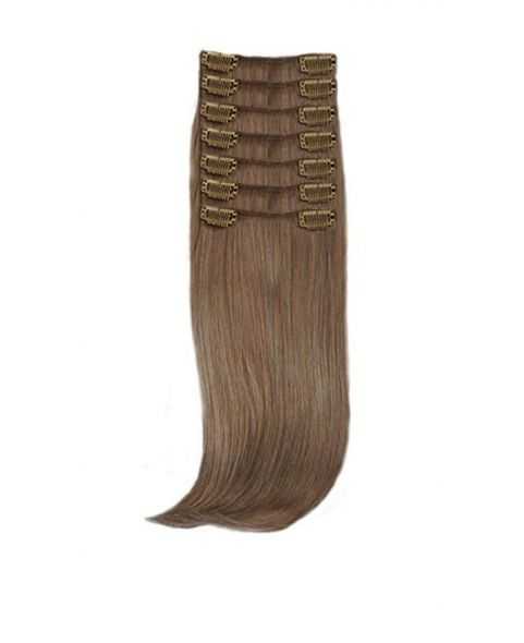 Extension a Clip Lisse - 55 cm - Blond foncé cendré N°8 - Fibre professionnelle - Extension  cheveux